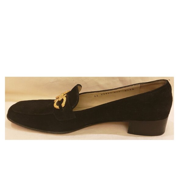 Salvatore Ferragamo Black Leather/Suede Heeled Pumps Size-8.5 AAAA Made in Italy - Picture 2 of 9